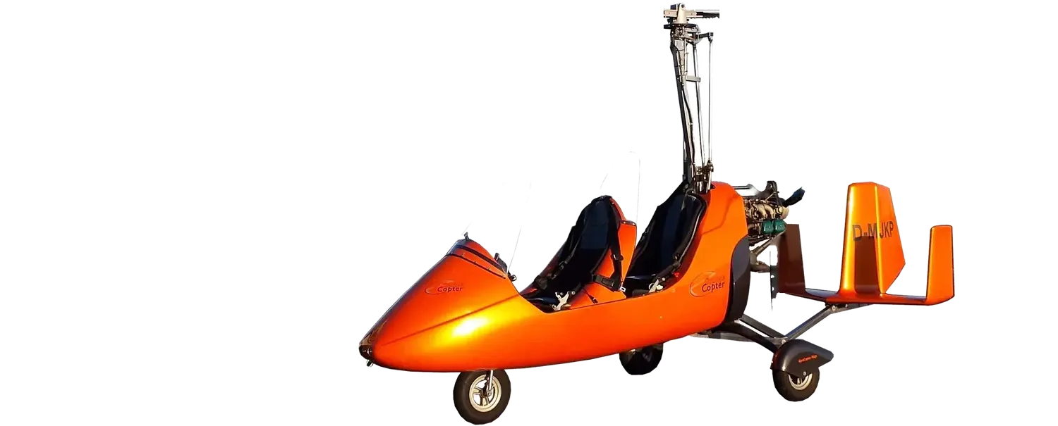 Der orange Tragschrauber MTO Classic von Erlebnis-Rundflüge